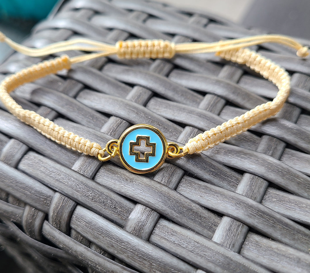 Blue cross macrame bracelet