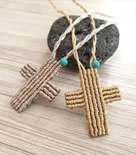 Macrame Cross with turquoise bead