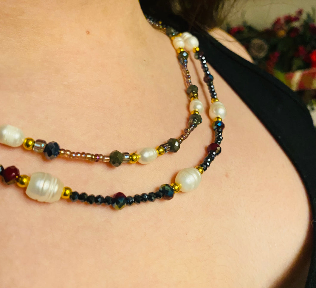 Beaded pearl and crystal necklace